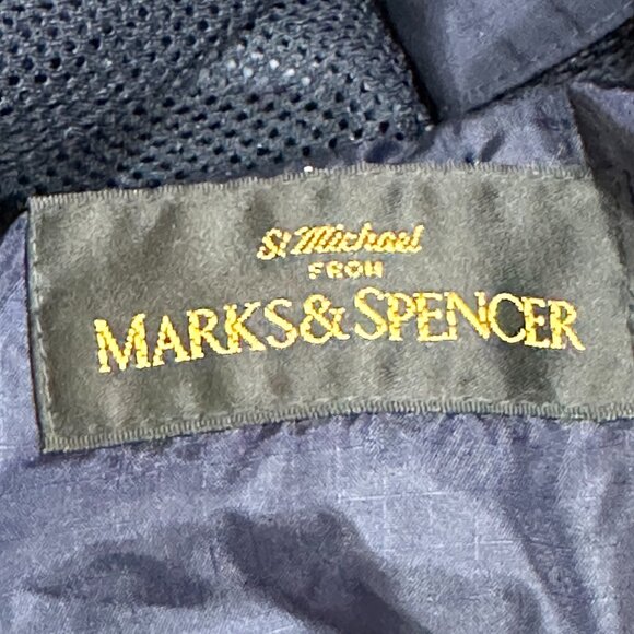 VNTG‎ St Michael Marks & Spencer Deck Jacket Rain Navy Hood Vented Full Zip XL - Picture 6 of 12